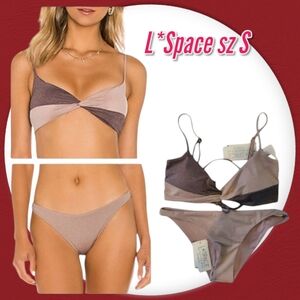 L*Space Swim Color Block Triangle top & Hipster Bottom Mettalic Bikini Set